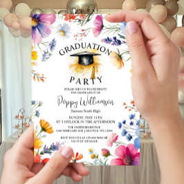 Waterverf WildFlower Graduation Party Invitation Kaart