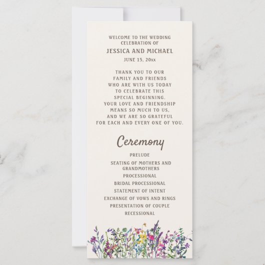 Waterverf Wildflower huwelijksprogramma (Voorkant)