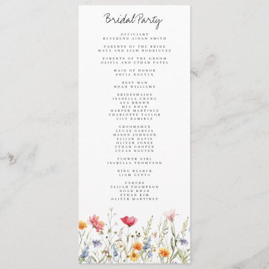 Waterverf Wildflower huwelijksprogramma Programmakaart (Achterkant)
