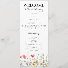Waterverf Wildflower huwelijksprogramma Programmakaart