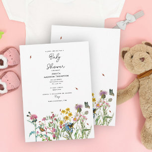 Waterverf Wildflower Insecten Bloemen Baby shower Kaart