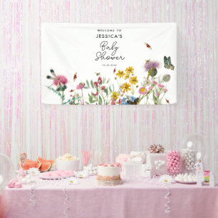 Waterverf Wildflower Insecten Bloemen Baby shower Spandoek