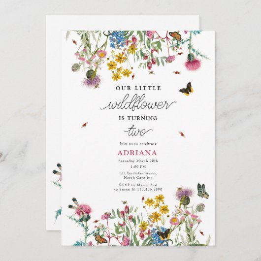 Waterverf Wildflower Insecten Bloemen Meisje Verja Kaart (Voorkant / Achterkant)