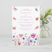 waterverf Wildflower kleurrijke vlinders bruiloft Kaart (Staand voorkant)