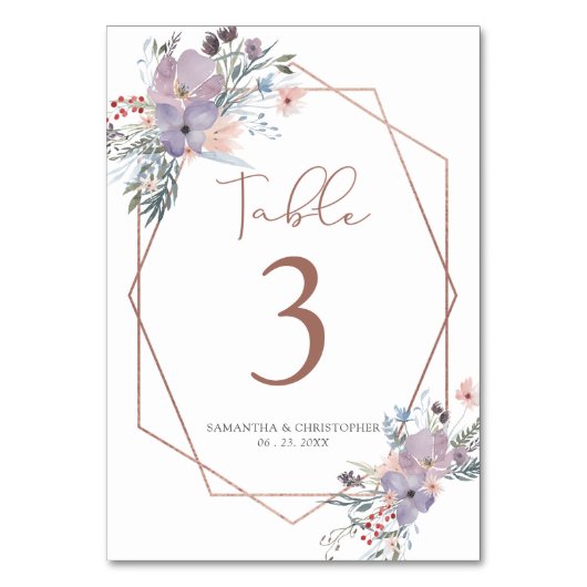 Waterverf Wildflower Koper Geometrische bruiloft Kaart (Achterkant)