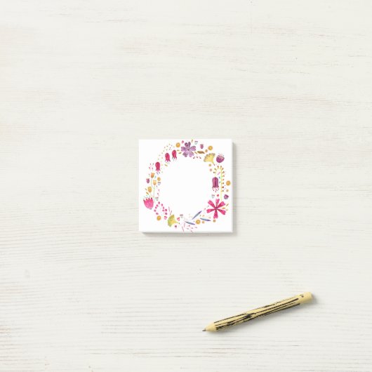 Waterverf Wildflower krans Post-it® Notes (Op bureau)