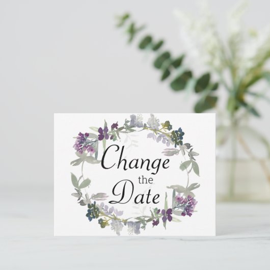 Waterverf Wildflower Lavendel Wijzig de datum Briefkaart (Staand voorkant)