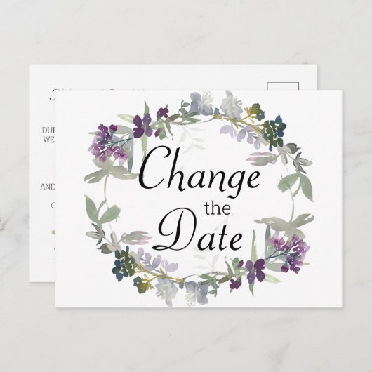 Waterverf Wildflower Lavendel Wijzig de datum Briefkaart (Voorkant / Achterkant)