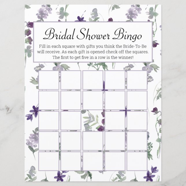 Waterverf Wildflower Lavender Floral Bridal Bingo (Voorkant)