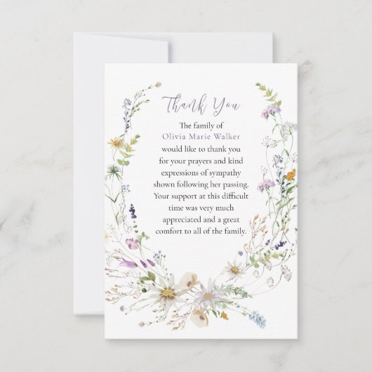 Waterverf Wildflower Lavender Funeral Bedankt (Voorkant)