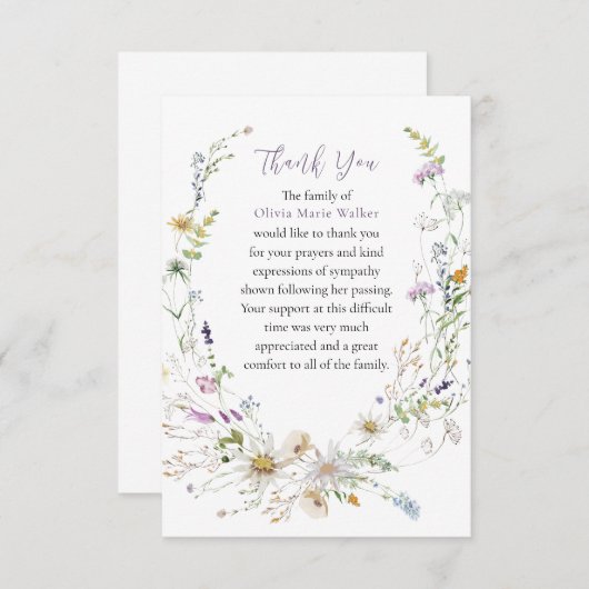 Waterverf Wildflower Lavender Funeral Bedankt (Voorkant / Achterkant)