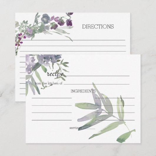 Waterverf Wildflower Lavender Wedding Recipcard Notitiekaartje (Voorkant / Achterkant)