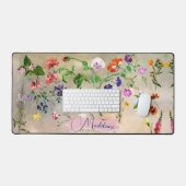 Waterverf Wildflower Lint Gepersonaliseerde naam Bureaumat (Keyboard & Muis)