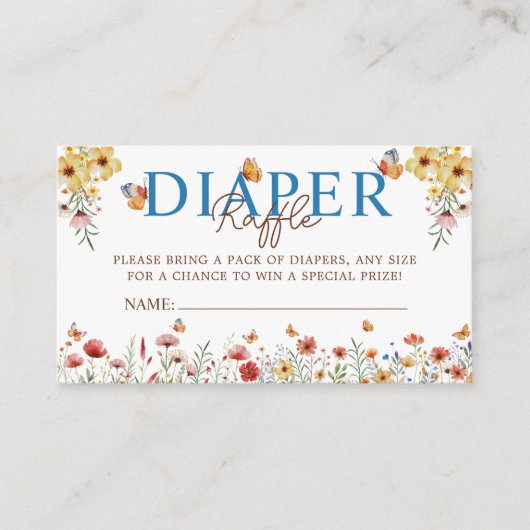 Waterverf Wildflower Luier Raffle Baby shower Informatiekaartje (Voorkant)