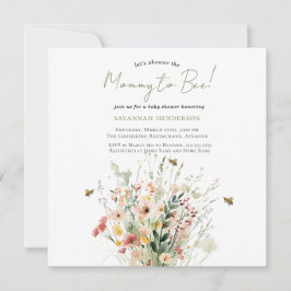 Waterverf Wildflower Mama naar Bee Baby shower Kaart