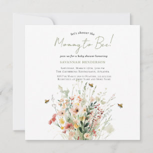 Waterverf Wildflower Mama naar Bee Baby shower Kaart