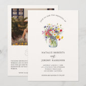 Waterverf Wildflower Mason Jar rustieke bruiloft Kaart (Voorkant / Achterkant)