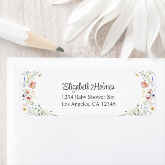 Waterverf Wildflower Meadow Baby shower Adres Etiket (Insitu)