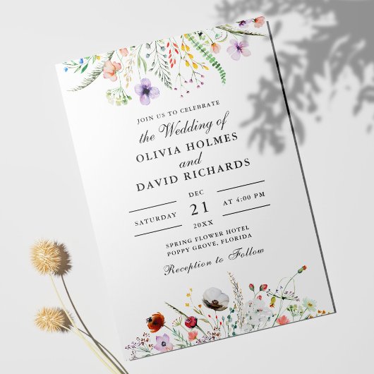 Waterverf Wildflower Meadow Bruiloft Uitnodiging