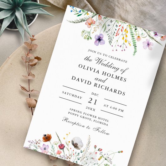 Waterverf Wildflower Meadow Bruiloft Uitnodiging