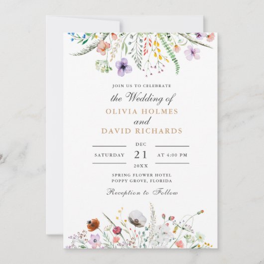 Waterverf Wildflower Meadow Bruiloft Uitnodiging (Voorkant)