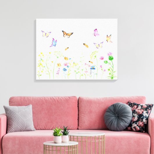 Waterverf Wildflower Meadow Canvas Print (Insitu (Woonkamer))