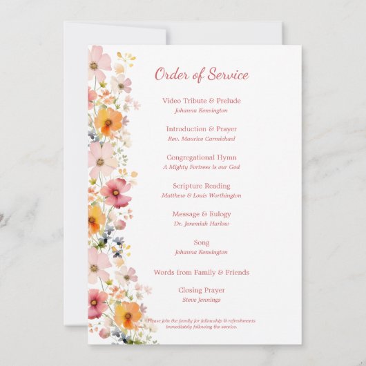 Waterverf Wildflower Memorial Service Programma (Achterkant)
