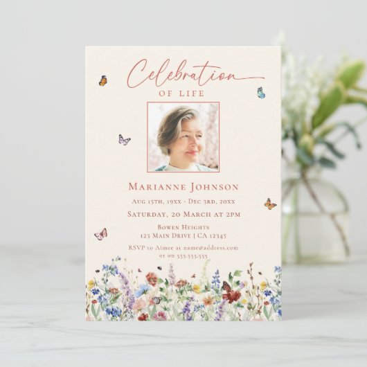 Waterverf Wildflower Memorial viering van het leve Kaart (Staand voorkant)