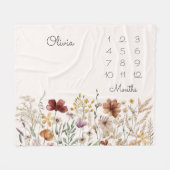Waterverf Wildflower Milestone Baby Fleece Deken (Voorkant (Horizontaal))