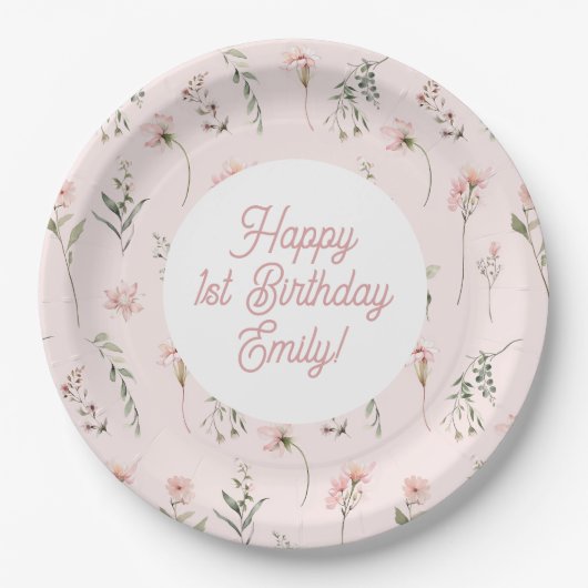 Waterverf Wildflower miss onederland 1e verjaardag Papieren Bordje (Voorkant)