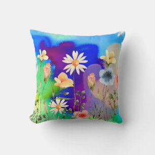 Waterverf Wildflower Moderne natuur blauwe kunst Kussen