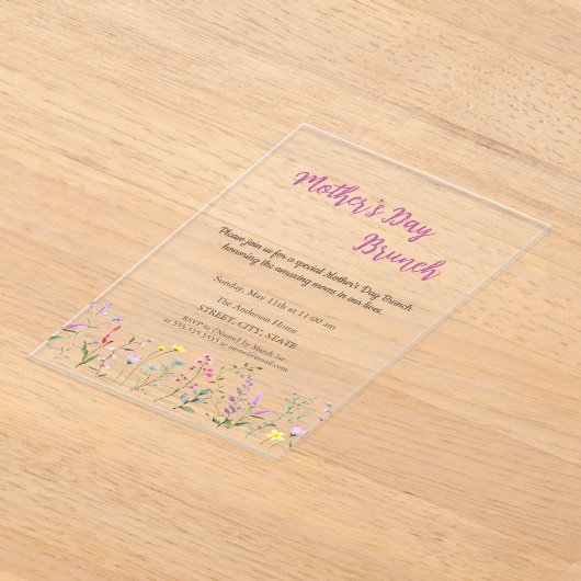 Waterverf Wildflower Moederdag Brunch Acryl Uitnodigingen (Laagn)