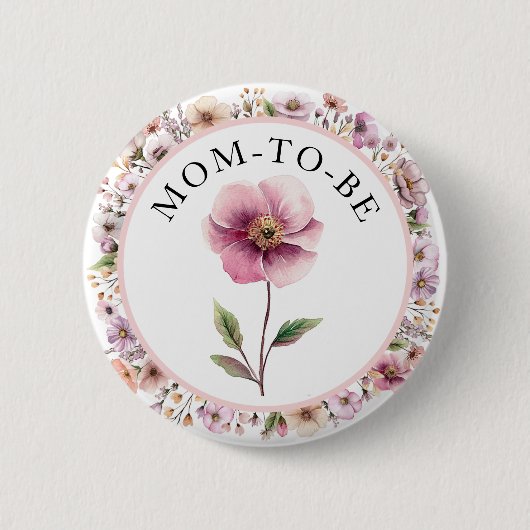 Waterverf Wildflower Mom wordt Button - Dusty Pin (Voorkant)
