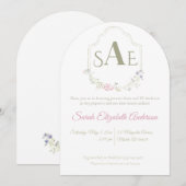 Waterverf Wildflower Monogram Crest Baby shower Kaart (Voorkant / Achterkant)