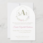 Waterverf Wildflower Monogram Crest Baby shower Kaart (Voorkant)