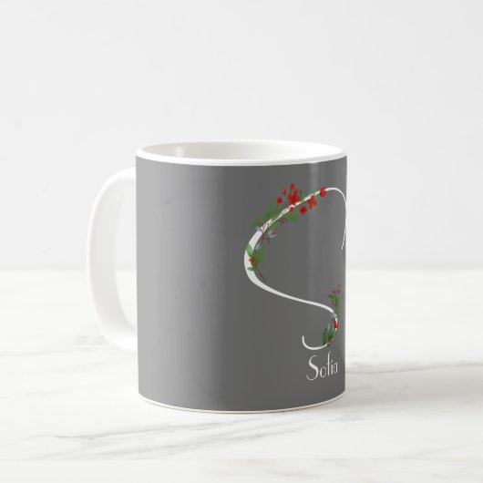 Waterverf Wildflower Monogram Grijze Koffie mok (Voorkant links)