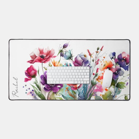 Waterverf Wildflower Monogram Naam Bureaumat (Keyboard & Muis)