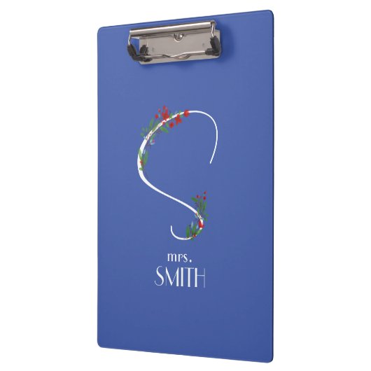 Waterverf Wildflower monogram wit rood blauw Klembord (Links)