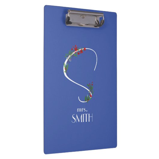 Waterverf Wildflower monogram wit rood blauw Klembord (Rechts)