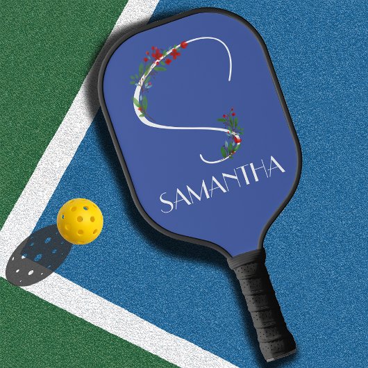 Waterverf Wildflower monogram wit rood blauw Pickleball Paddle