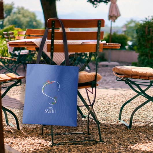 Waterverf Wildflower monogram wit rood blauw Tote Bag