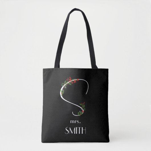 Waterverf Wildflower Monogram Wit Rood Zwart Tote Bag (Voorkant)