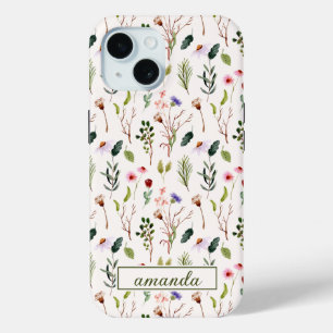 Waterverf Wildflower Monogrammed Initiaal iPhone 15 Case