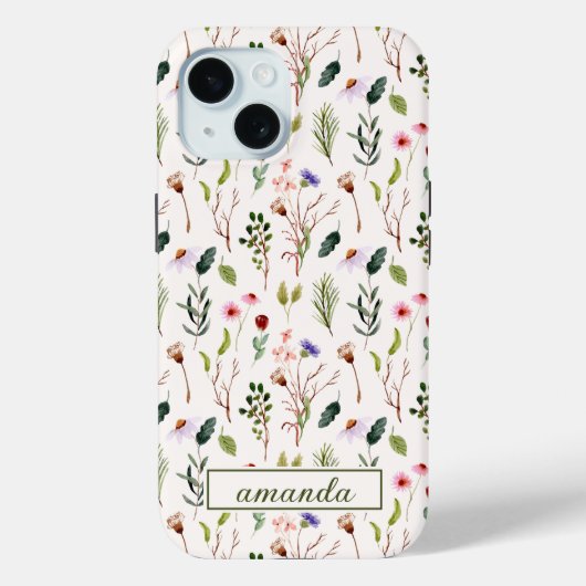 Waterverf Wildflower Monogrammed Initiaal Case-Mate iPhone Case (Achterkant)