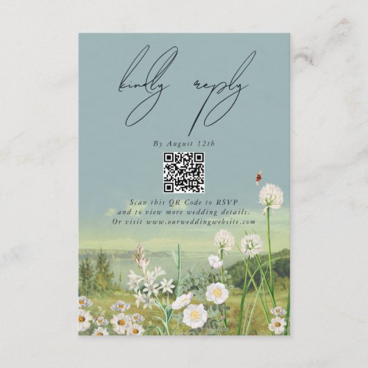 Waterverf Wildflower Mountain Landscape Wedding Informatiekaartje (Voorkant)