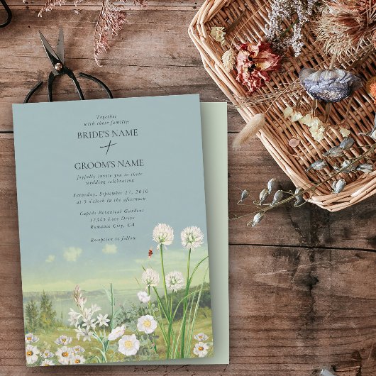 Waterverf Wildflower Mountain Landscape Wedding Kaart