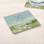 Waterverf Wildflower Mountain Landscape Wedding Kartonnen Onderzetters (Schuin)