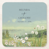 Waterverf Wildflower Mountain Landscape Wedding Kartonnen Onderzetters (Voorkant)