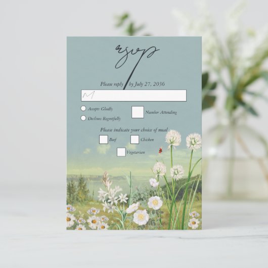 Waterverf Wildflower Mountain Landscape Wedding RSVP Kaartje (Staand voorkant)