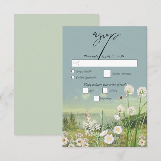 Waterverf Wildflower Mountain Landscape Wedding RSVP Kaartje (Voorkant / Achterkant)